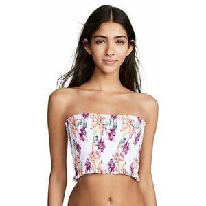 NWT PilyQ PQ Swim Smocked Ruffle Bandeau Bikini Top D Wild Orchid $88
